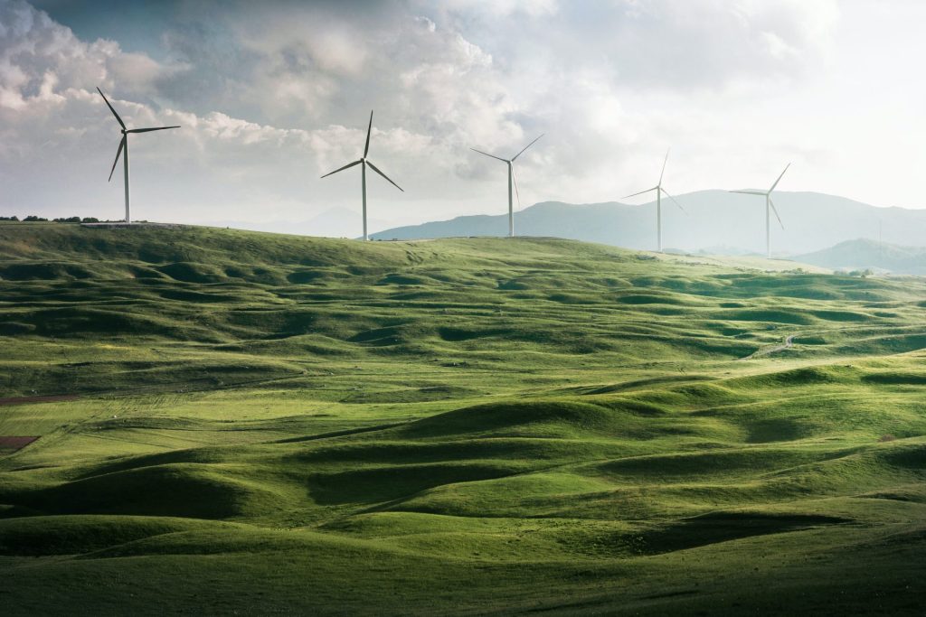 Green landscape with windmills